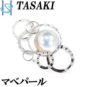 タサキ 田崎真珠 マベパール ブローチ 帯留め ダイヤモンド K18WG 円 サークル TASAKI 美品 中古 SH105734