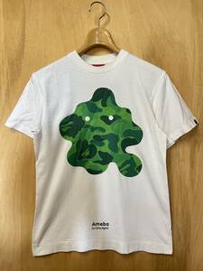 訳アリ A BATHING APE BAPE ベイシングエイプ ameba by CyberAgent プリント 半袖 Tシャツ 白 サイズS