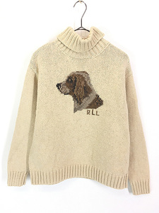 レディース 古着 90s LAUREN Ralph Lauren 犬 わんちゃん コットン タートルネック ニット セーター S 古着