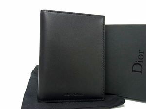 1円 ■新品同様■ DIOR HOMME ディオールオム レザー 二つ折り 財布 ウォレット パスポートケース マルチケース ブラック系 BL1305