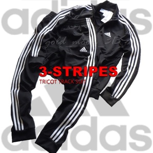 ■新品タグ付■adidas MENS：2XL=XO 3L トラックスーツ 3-STRIPES TRICOT TRACK SUIT アディダス 上下セット セットアップ 黒 ジャージ