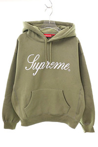 シュプリーム SUPREME 23AW RAISED SCRIPT HOODED S レイズド スクリプト フーデッド パーカー ロゴ 刺繍 カーキ 【ブランド古着ベクトル】