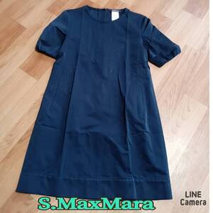 S . MaxMara ◆ 半袖 ひざ丈 ワンピース 42サイズ 濃紺 ◆