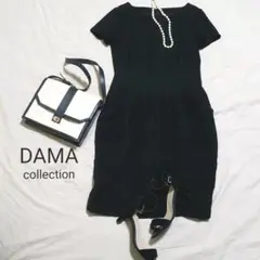 DAMA collection ダーマ 異素材切り替えウールワンピース ブラック