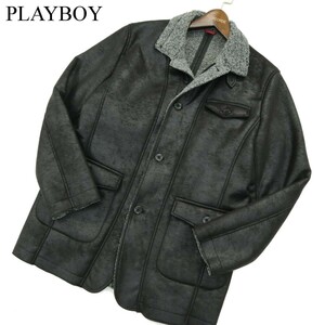 PLAYBOY プレイボーイ 秋冬 フェイク ムートン★ ジャケット コート Sz.M　メンズ 黒　A3T13493_B#N