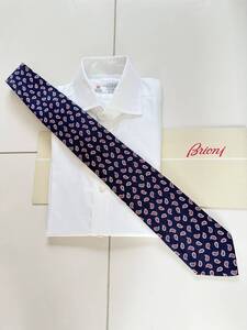 ■ 新品 Brioni ブリオーニ 定価 3万4,100円 永久定番 ネイビー ペイズリー シルク タイ ネクタイ スーツ 46 マリネッラ kiton シャルベ 44