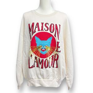 1円〜【美品】グッチ GUCCI 562199 MAISON DE LAMOUR トレーナー トップス ネコ スパンコール ホワイト Lサイズ 長袖 オーバーサイズ