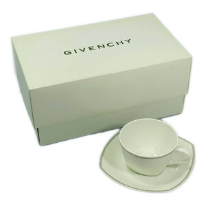 1円■ GIVENCHY/ジバンシー 食器 ティーカップ ソーサー2客セット プレート付き インテリア/ホワイト/B12■522342