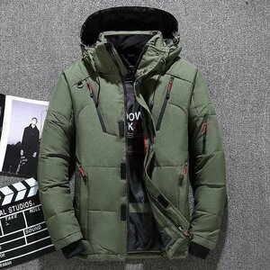 YR-01 緑（実寸5XL)新品◆高級セレブdesigner*スキー 無地 登山 OUTDOOR アウトドア ジャンパー ブルゾン フード付き ダウンコート mzm367