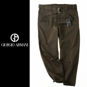 dr253●52●54●選択可●GIORGIO ARMANI●ジョルジオアルマーニ●シルキーな光沢●ベルト付パンツ