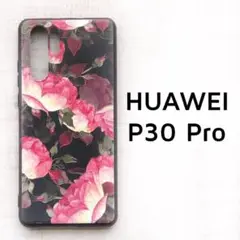 HUAWEI P30 Pro カバー 黒 ピンク 花