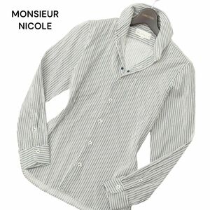 MONSIEUR NICOLE ムッシュ ニコル 通年 長袖 スリム★ ストライプ シャツ Sz.46　メンズ　C4T05682_6#C