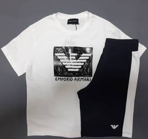 [新品・最終価格] 14A(14歳) EMPORIO ARMANI / JUNIOR　Tシャツ＆パンツの【セットアップ】◆2023年春夏モデル　男の子用 166cm　◆色：白