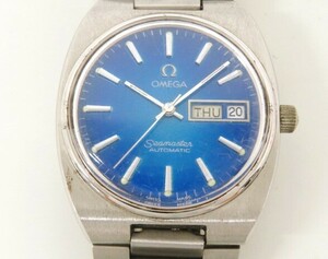 ♪ha3446-2 502 OMEGA オメガ Seamaster シーマスター 青文字盤 自動巻き デイデイト メンズウォッチ 腕時計 腕周り約16.5cm 稼働