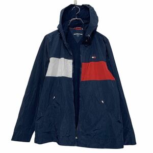 TOMMY HILFIGER ジャケット トミーヒルフィガー L ネイビー ホワイト レッド ジップアップ フード付き 古着卸 アメリカ仕入 a610-8026