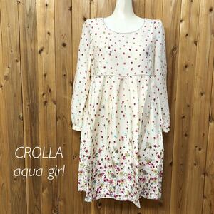 【未使用】CROLLA＊aqua girl クローラ アクアガール レディース38 長袖 膝丈ワンピース 花柄 総柄 背面ファスナー ガーリー