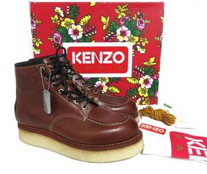 送料無料 定価12万 新品 KENZO PARIS Kenzoyama LACE-UP BOOTS 41 ブラウン スペイン製 ケンゾー レースアップ サイドジップ ブーツ NIGO