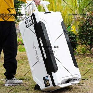 釣り用クーラーボックス 大容量 大型70L 座れる頑丈マッスルボディ 防水 サイドハンドル キャスター付 釣り 保冷力150h 水栓付き ホワイト