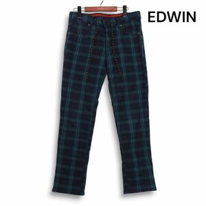 EDWIN エドウィン ERW07L 暖ジャージーズ♪ 裏起毛 ストレッチ イージー チェック パンツ Sz.L　レディース 日本製　K4B00785_8#Q