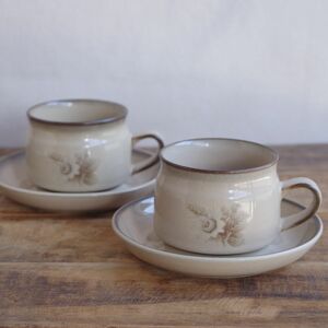 【難あり】2客セット ペア デンビー レトロ 食器 ベージュ ブラウン花柄 カップ＆ソーサー メモリーズ DENBY Memories ヴィンテージ 陶器