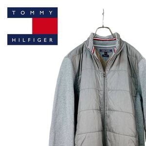 10M524◯ TOMMY HILFIGER トミーヒルフィガー グレー ジップアップ 内側フェイクファー ブルゾン ジャケット ゴルフ アウター L