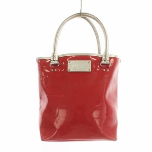 ケイトスペード KATE SPADE トートバッグ ハンド 総柄 ロゴ エナメル 赤 レッド シルバー色 ■GY18 /MQ レディース