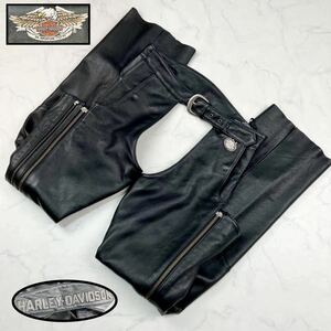 [入手困難 極美品]HARLEY-DAVIDSON レザー チャップス ハーレーダビットソン W38~44位 メンズ M 革パンツ バイカー 刺繍 ロゴ プレート 黒