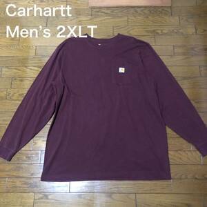 【送料無料】Carhartt 胸ポケット付きロンTシャツ　ワインレッド　メンズ2XLサイズ　カーハート大きいサイズビッグサイズ長袖