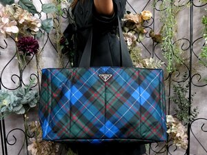 超美品●PRADA プラダ●三角ロゴプレート●チェック柄●ポコノ ナイロン●トート バッグ●マルチカラー●SV金具●A4 収納 かばん●Js52070