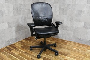 tr08199 スチールケース Steelcase リープチェア leap HD 46215159 デスクチェア オフィスチェア 革張り 回転昇降 事務椅子 レザー