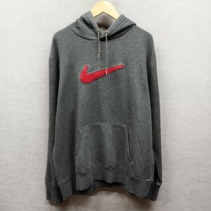 L358 NIKE ナイキ プルオーバー パーカー スウェット フーディー フロント ビッグ ロゴ 刺繍 裏起毛 スポーツ メンズ グレー XL 古着