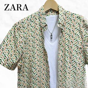 ZARA 半袖シャツ　トップス　総柄シャツ　コットンシャツ