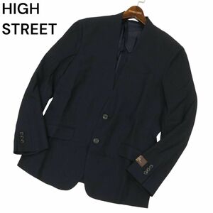 美品★ HIGH STREET ハイストリート 春夏 イタリア生地★ ノーカラー 2B テーラード ジャケット Sz.L　メンズ ネイビー　C4T01758_2#M