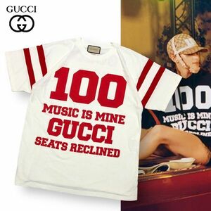 国内正規品 GUCCI グッチ 100th anniversary Cotton Tee 100周年 MUSIC IS MINE アニバーサリー ロゴ Tシャツ 半袖コットン Tシャツ L