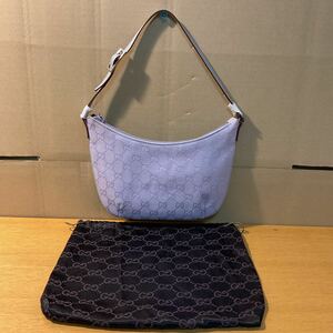 【美品】GUCCI グッチ ワンショルダー バック 薄ピンク色 GG柄 シルバー色金具 保護袋付 現状品