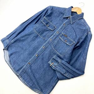 ラングラー ☆ Wrangler ☆ 90s デニム シャツ M 落ち着いたブルー 往年のアメカジスタイル◎ レトロ ゆるだぼ 古着MIX ストリート■S319