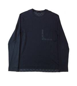 LOUIS VUITTON ルイヴィトン 長袖Tシャツ カットソー ポケット付き ダミエ ITALY製 ブラック 黒 コットン メンズ XS (ma)