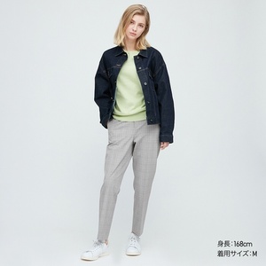 新品 UNIQLO EZYアンクルパンツ チェック 2WAYストレッチ レディース Sサイズ グレンチェック グレー ユニクロ ストレッチ　