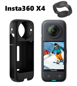 Insta360 X4用 シリコン 保護ケース アクションカメラアクセサリー 保護ケース カメラレンズ保護カバー付き ブラック