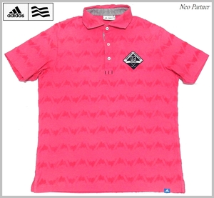 即決 美品 adidas GOLF アディダスゴルフ ADICROSS マウンテンパターン ワイドカラー 半袖ポロシャツ ピンク L メンズ