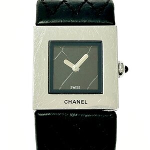 【1円スタート】CHANEL シャネル マトラッセ スクエア SS ブラック文字盤 クオーツ レディース腕時計 358606