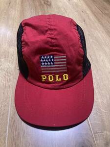 名作★レアspecial ポロスポーツ星条旗メッシュキャップ90s polo ralph lauren sport vintage ラルフローレン 9293 初期　稀少　レッド