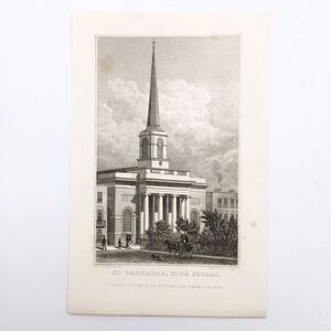 【鋼版画】 Thomas H. Shepherd「St. barnabas king square」　1828　イギリス　風景画　博物画　建築　教会　トーマス・H・シェパード