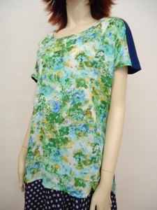 【KCM】ct2-7362300102-16■新品■【ANOTHER BRANCH/アナザーブランチ】花柄切替　半袖カットソー/Tシャツ　ネイビー　サイズＦ