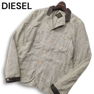 DIESEL ディーゼル 秋冬 レザー切替★ ウール混 フランネル ワーク ジャケット Sz.M　メンズ グレー　I4T02703_8#N