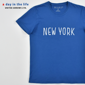 送料300円│A DAY IN THE LIFE ユナイテッドアローズ ★ NEW YORK プリント 半袖 Tシャツ 青 メンズ M