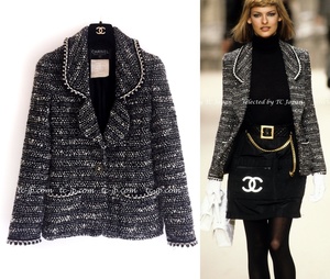 超美品 シャネル CHANEL ヴィンテージ・スーパーモデルのウール・ツイード・ジャケットF34 (36-F38極細の方へ)