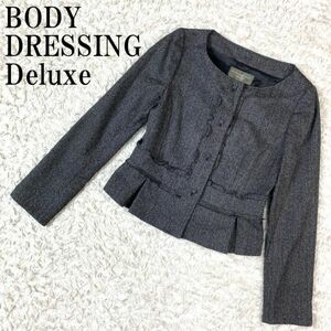 ボディドレッシングデラックス ノーカラージャケット グレー BODY DRESSING Deluxe ウール ナイロン ポリウレタン キュプラ 36 B4207