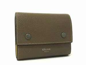 1円 CELINE セリーヌ スモールフォールデッド マルチファンクション レザー 三つ折り 財布 ウォレット グレー系 BM2751