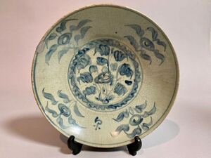 【輝】34 時代 染付草花文大鉢/中国古玩 中国美術 青花 器 骨董品 時代品 美術品 古美術品